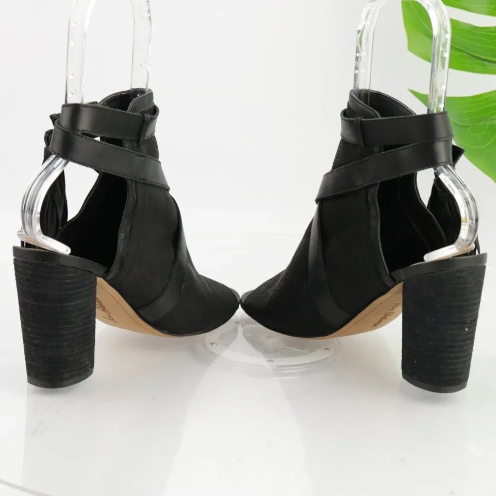 Sam Edelman Womens Vermont Sandal Size 7.5 Black Leather Ankle Strap Round Heels